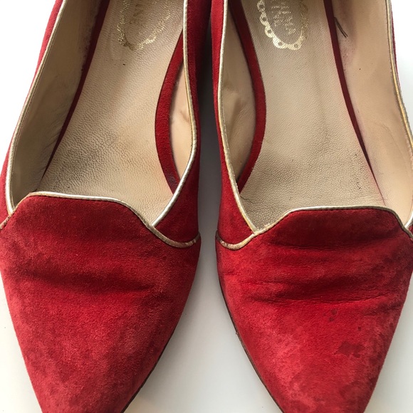 Jemima Vine 'Edie' Red & Gold Suede Flats - Picture 4 of 6